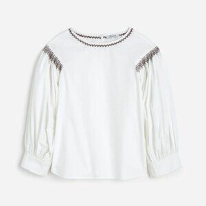 NEW Madewell Embroidered Cotton Poplin Balloon-Sleeve Top | Women’s Size Small